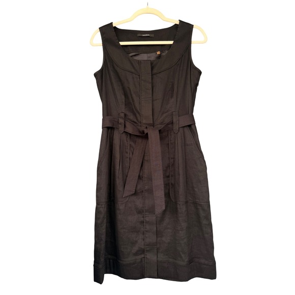 Tahari Black Linen Blend Dress Sleeveless Belted Career Workwear‎ Size 4 - Picture 1 of 9